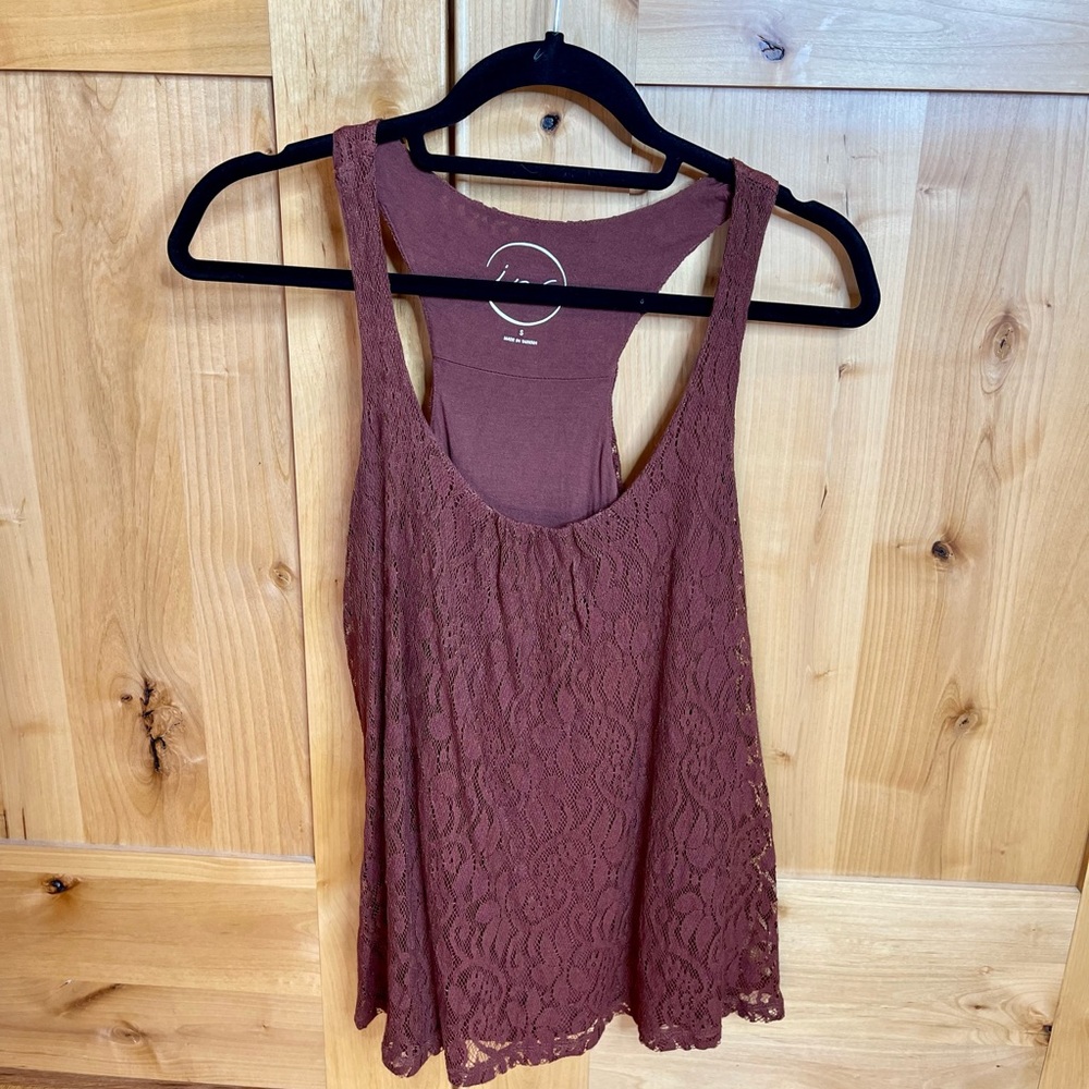 INC Lace Overlay Tank in Rusty Brown